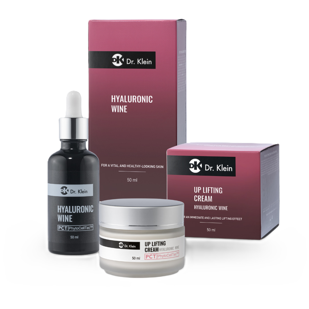 Hyaluronic wine פיתוח ייחודי בעל פטנט רשום המשלב טכנולוגיות חדשניות ומתקדמות עם רכיבים המופקים מתאי גזע צמחיים. חומצה היאלרונית ממוזערת, קומפלקס אינסטנט ליפטינג, פפטידים ועוד.